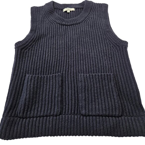 Madewell Women's Size XS Merino Wool Ribbed Sweater Vest Pockets Navy - Picture 1 of 5